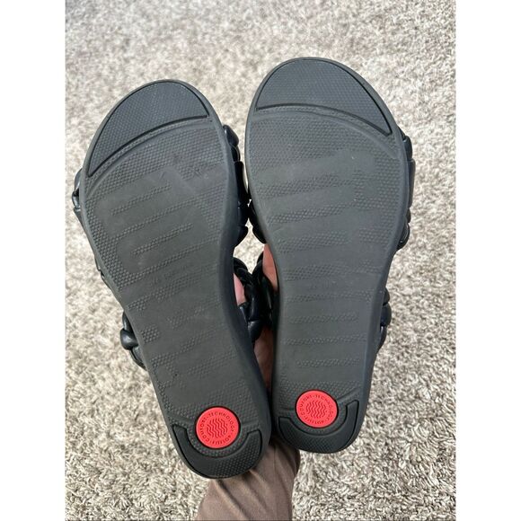 Fitflop Braid Slide Open Toe Sandal Shoes Faux Leather Black Women’s 8 Comfort - Picture 4 of 8